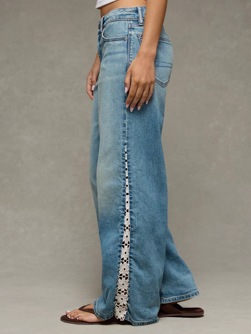 American Eagle Lace Trim Baggy Low Rise Ultra Wide Leg